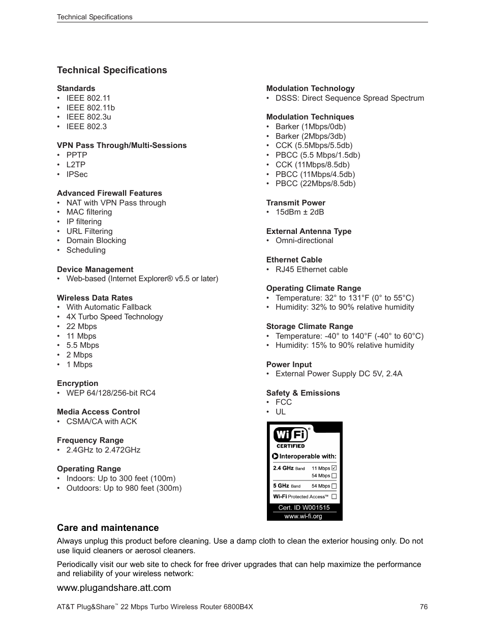 AT&T PLUG&SHARETM 6800B4X User Manual | Page 76 / 77