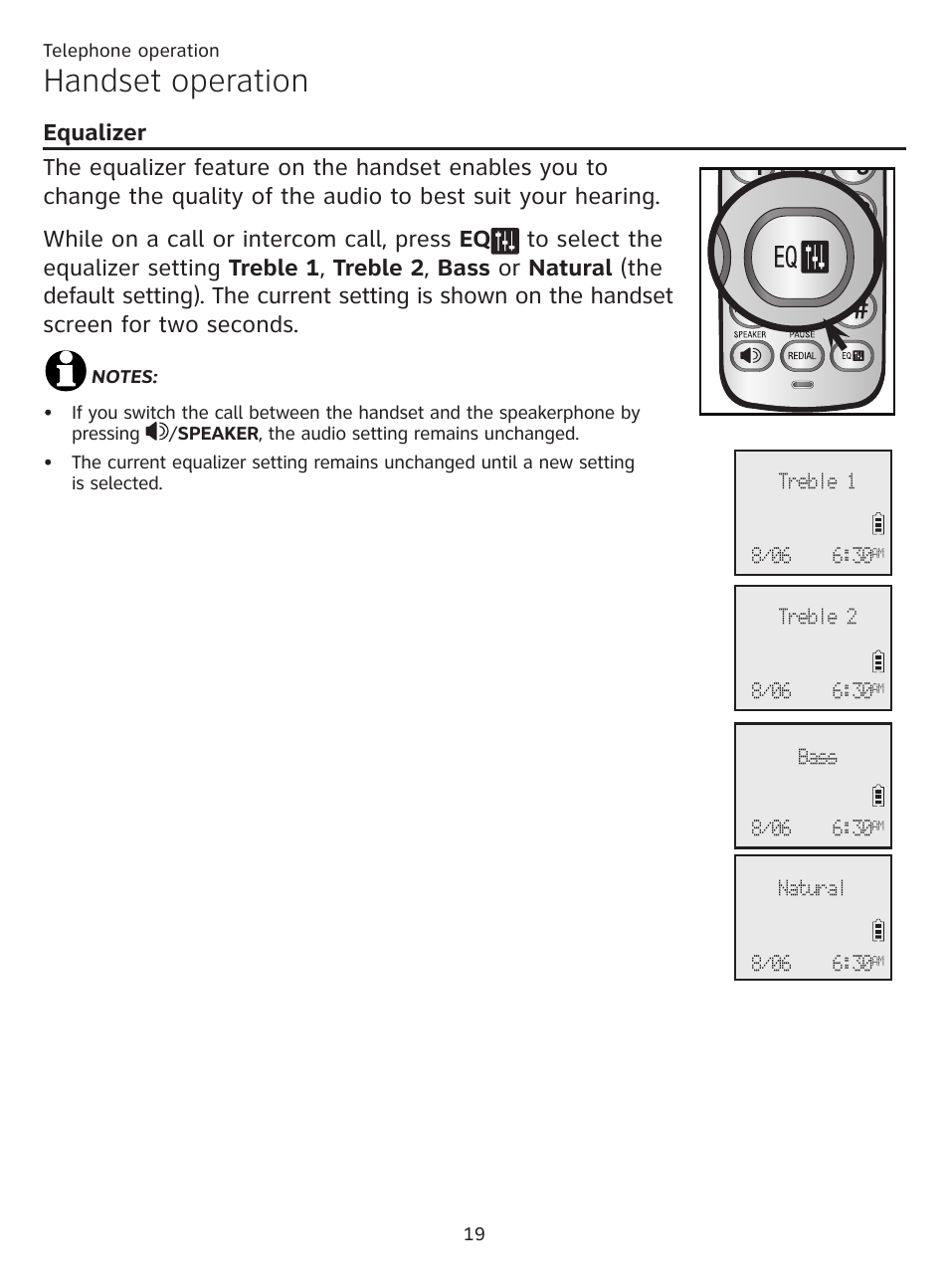 Equalizer, Handset operation | AT&T CL81201 User Manual | Page 24 / 72