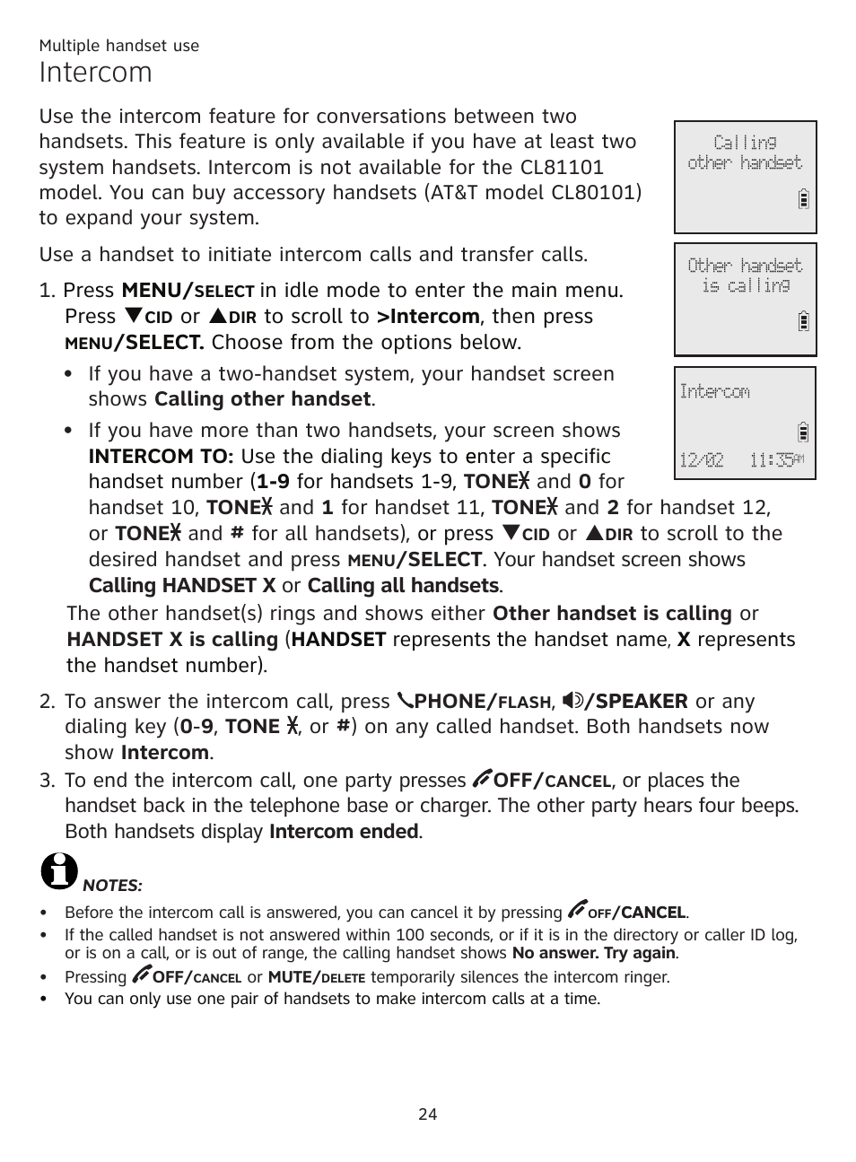 Intercom | AT&T CL81201 User Manual | Page 29 / 72