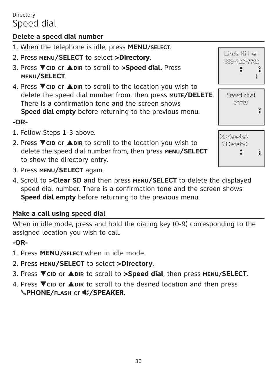 Make a call using speed dial, Delete a speed dial number, Speed dial | AT&T CL81201 User Manual | Page 41 / 72