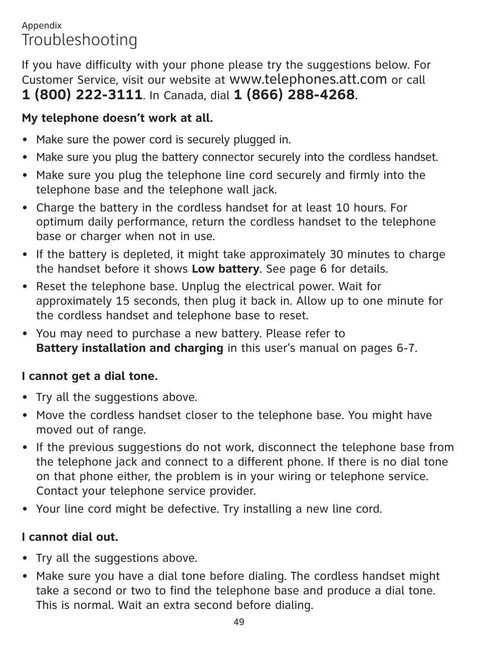 Troubleshooting | AT&T CL81201 User Manual | Page 54 / 72