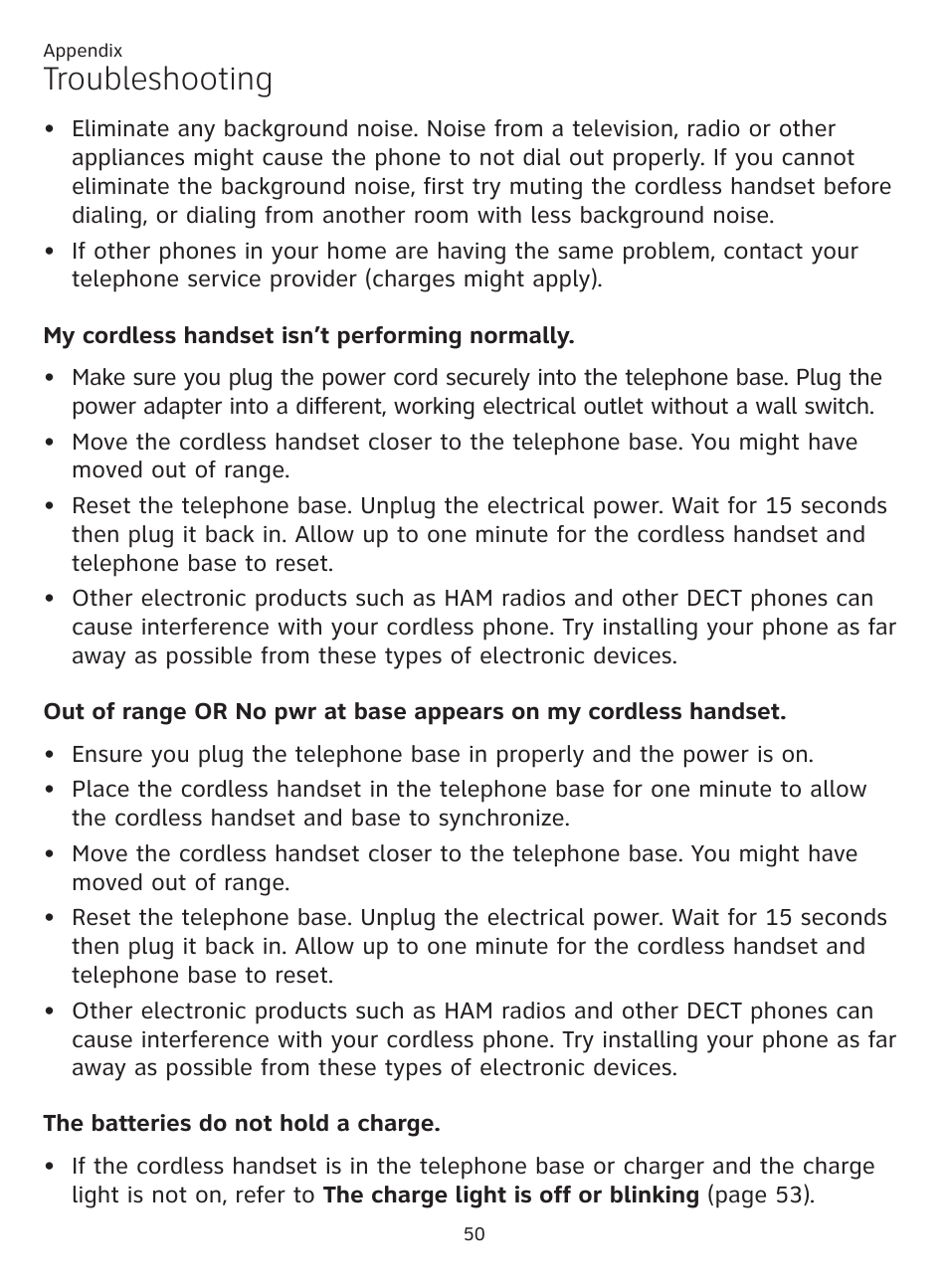 Troubleshooting | AT&T CL81201 User Manual | Page 55 / 72