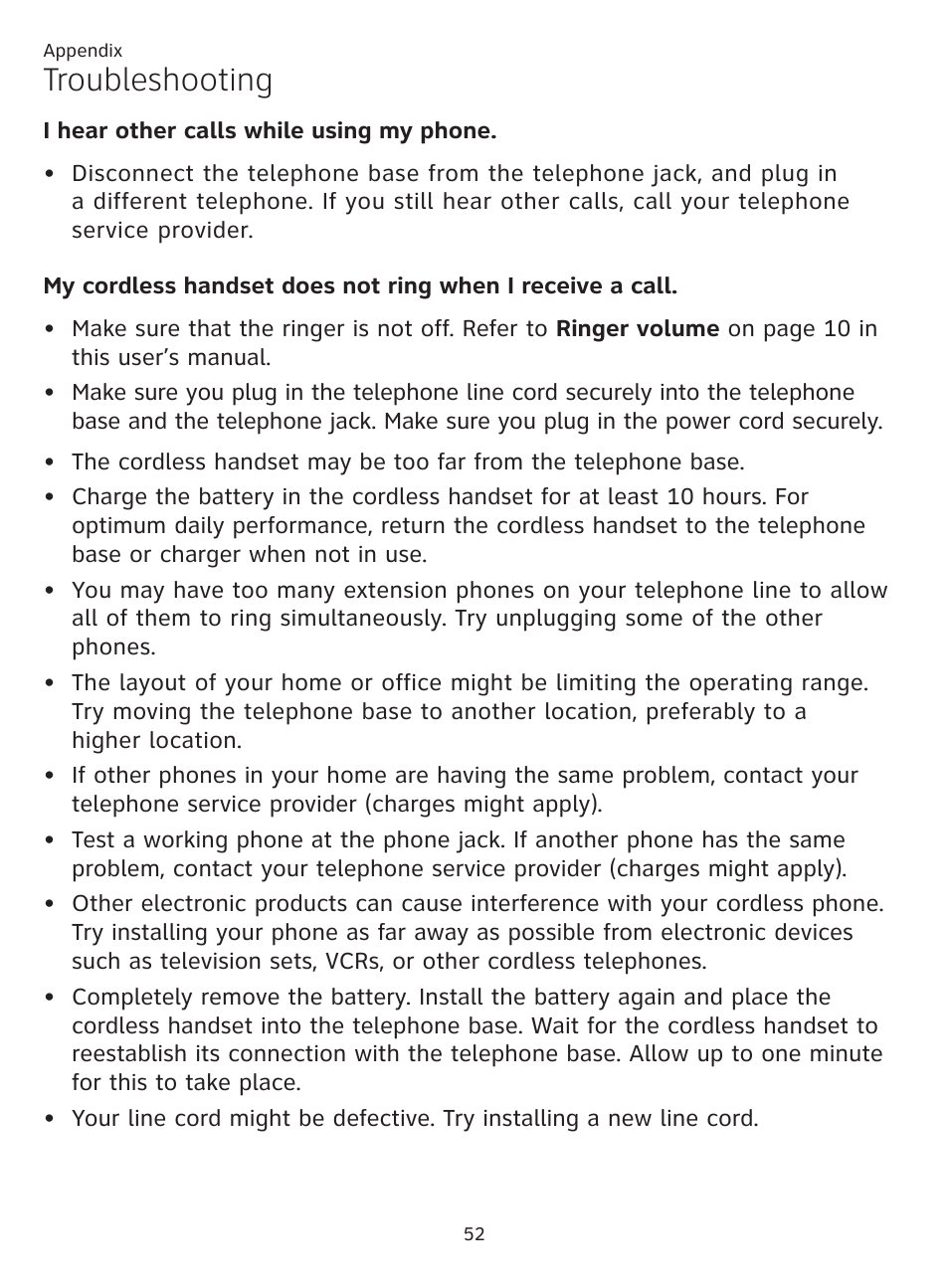 Troubleshooting | AT&T CL81201 User Manual | Page 57 / 72