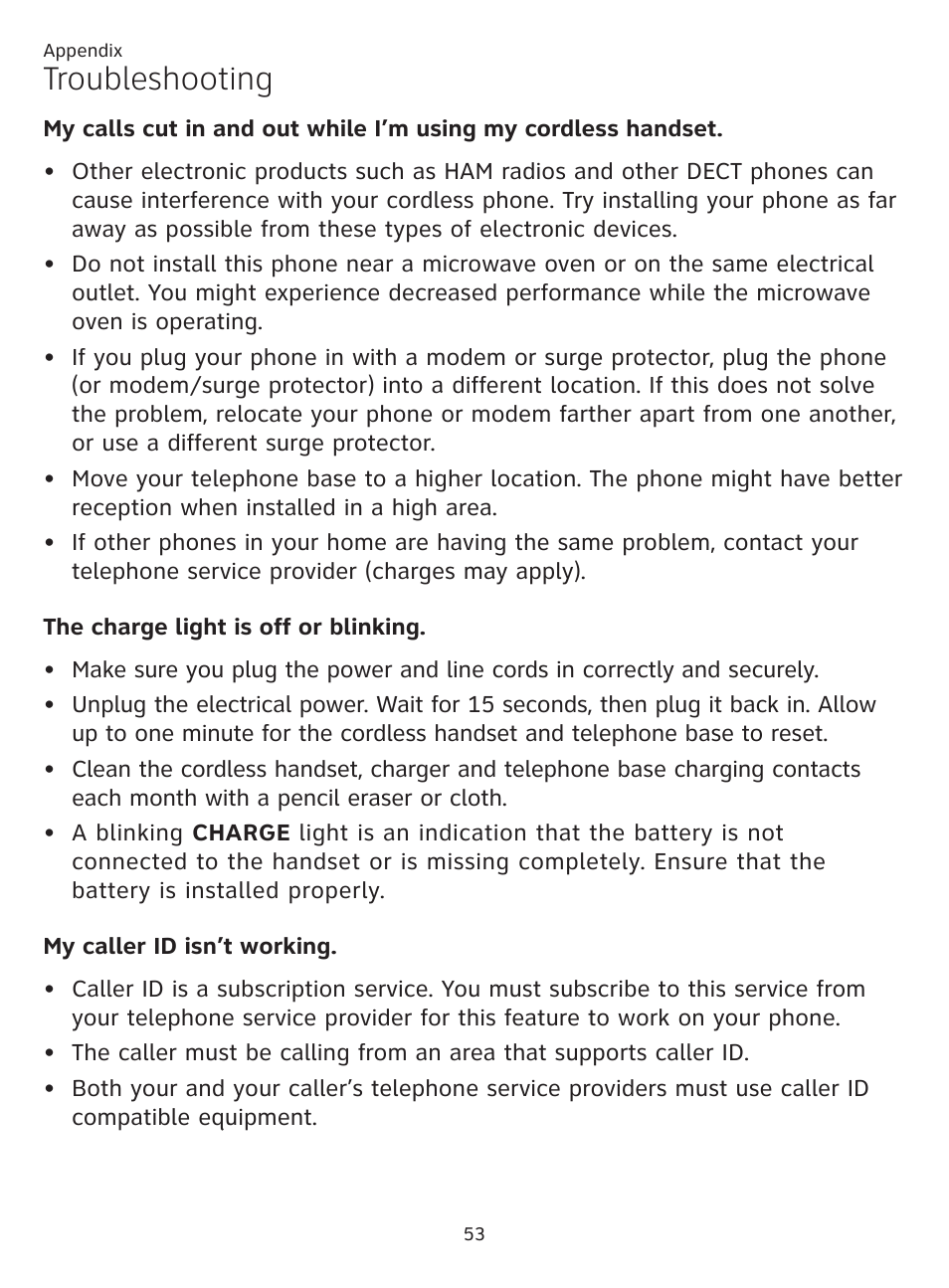 Troubleshooting | AT&T CL81201 User Manual | Page 58 / 72