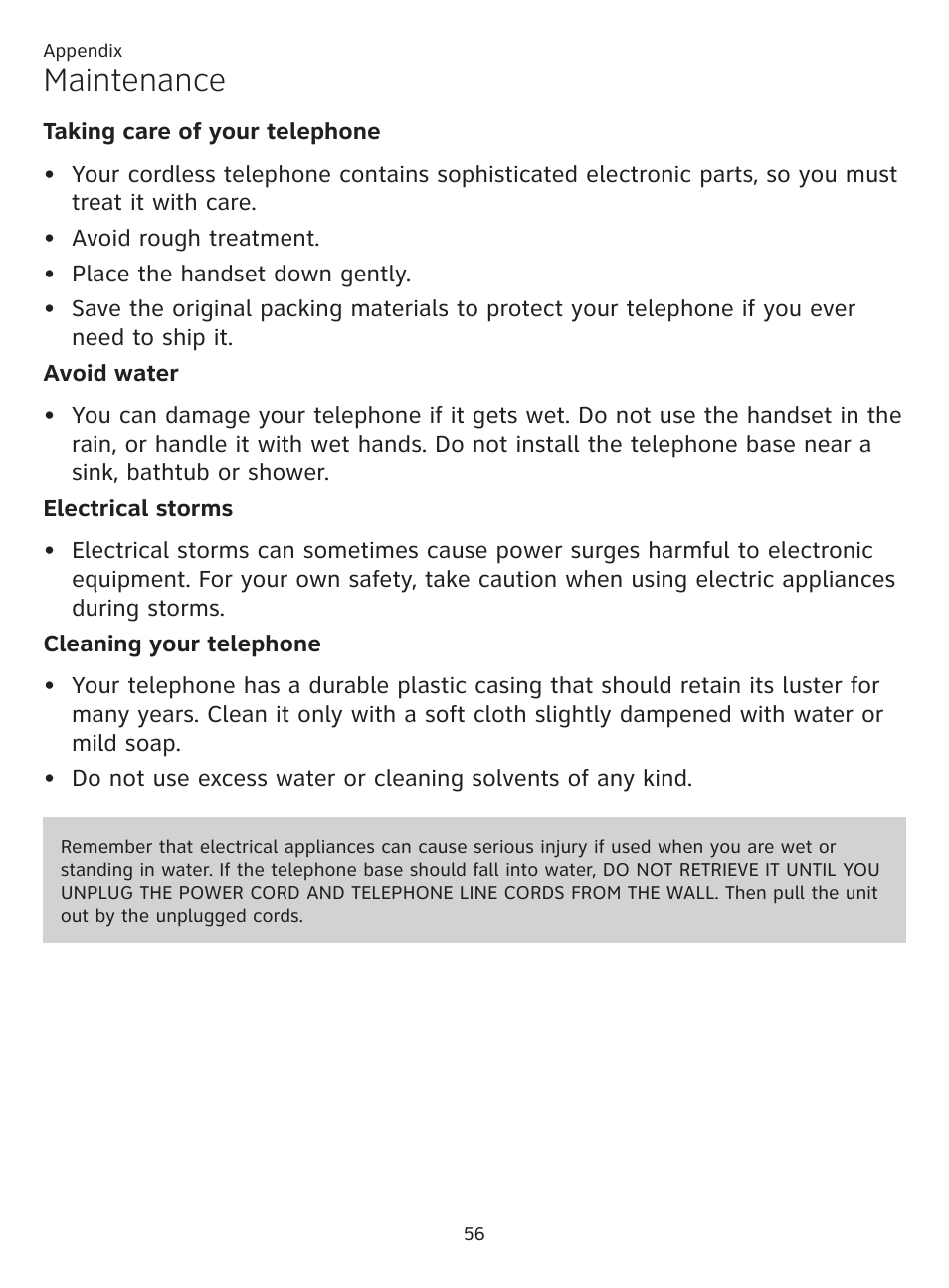 Maintenance, Eshooting maintenance | AT&T CL81201 User Manual | Page 61 / 72