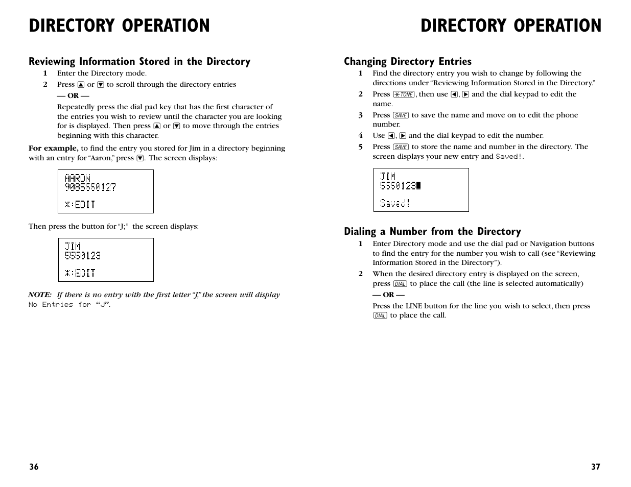 Directory operation | AT&T 955 User Manual | Page 20 / 36