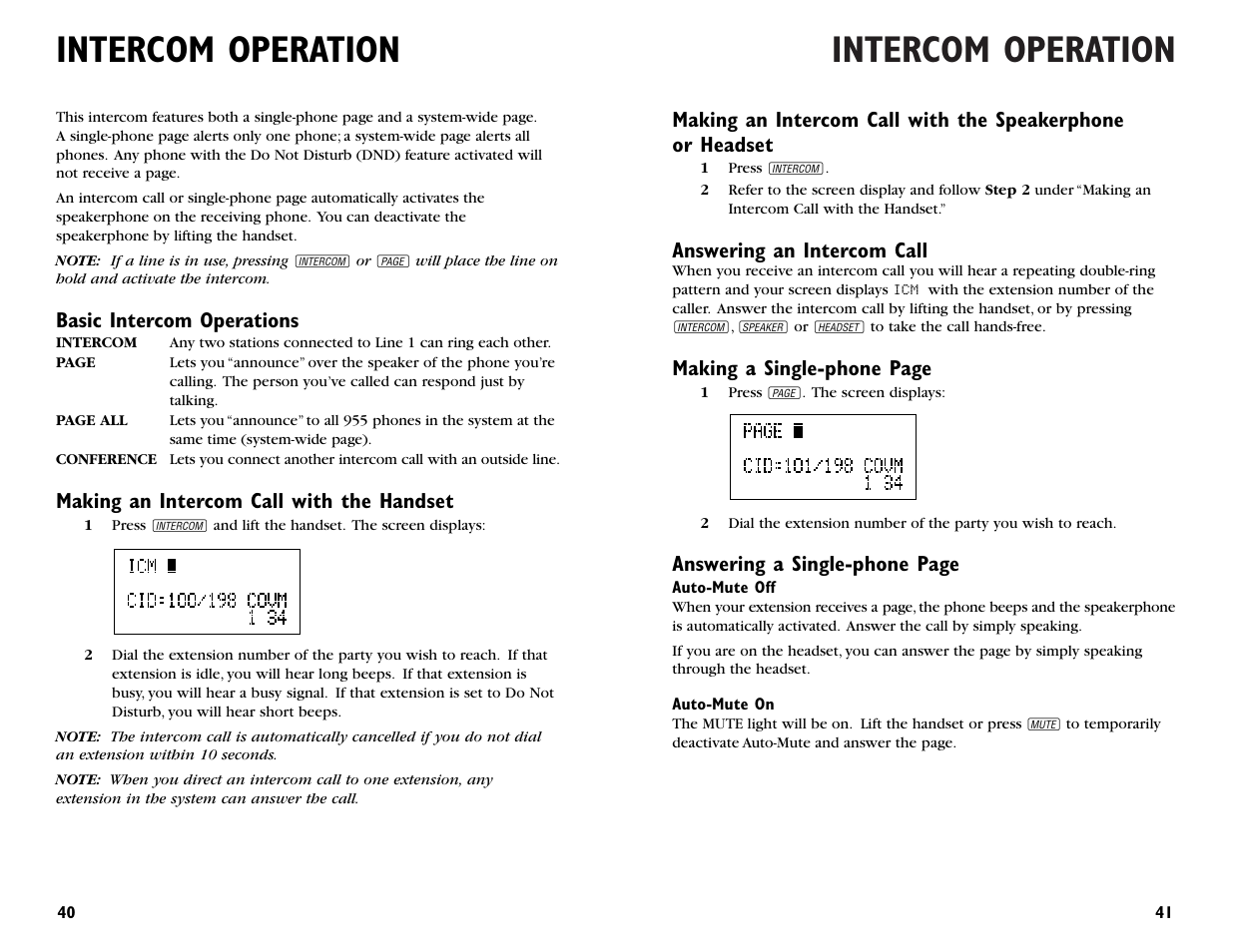 Intercom operation | AT&T 955 User Manual | Page 22 / 36