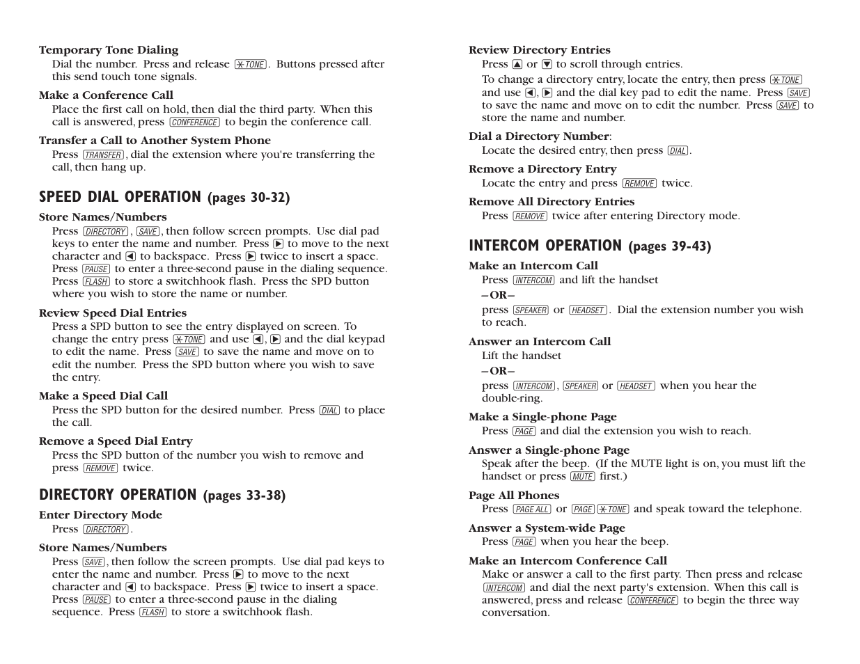Intercom operation, Speed dial operation, Directory operation | AT&T 955 User Manual | Page 36 / 36