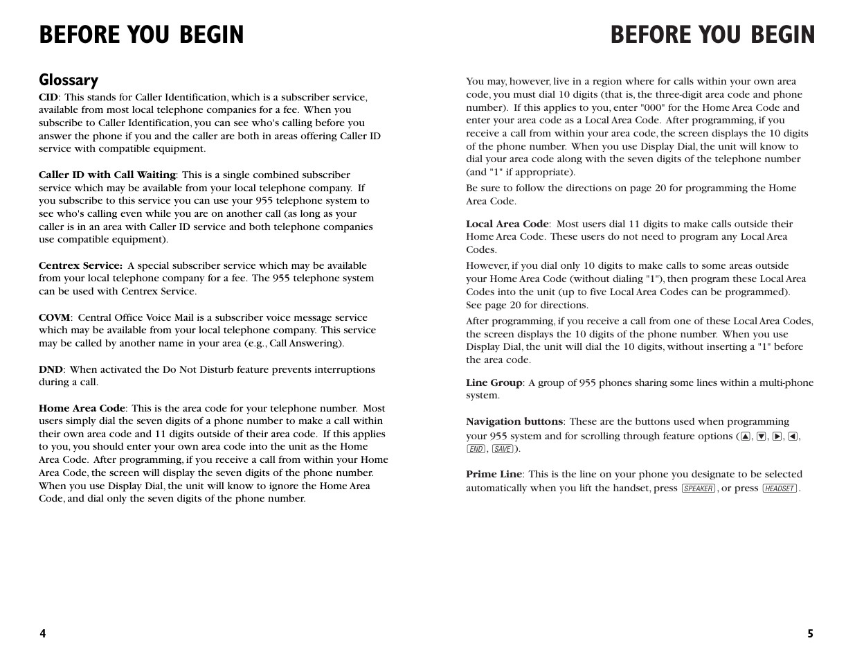 Before you begin, Glossary | AT&T 955 User Manual | Page 4 / 36