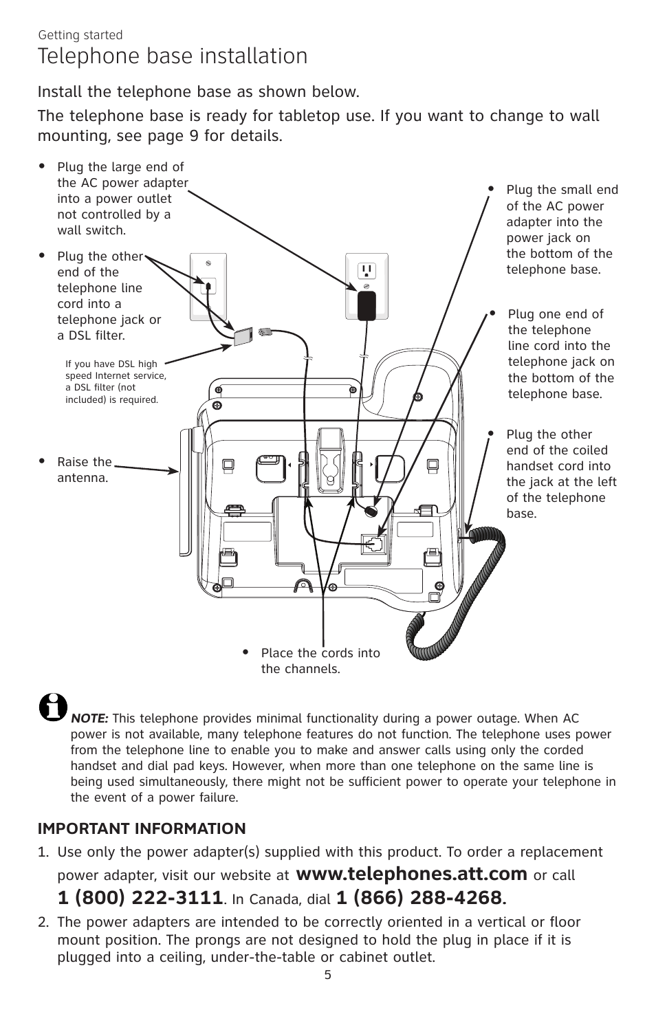 Telephone base installation, Important information | AT&T CL84200 User Manual | Page 11 / 101