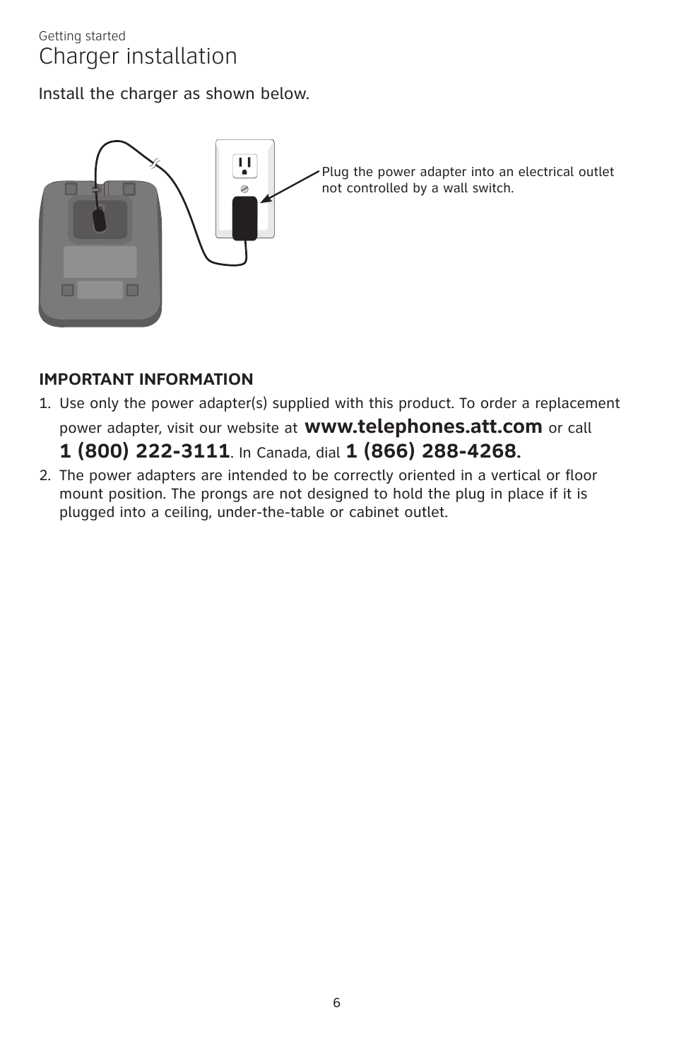 Charger installation | AT&T CL84200 User Manual | Page 12 / 101