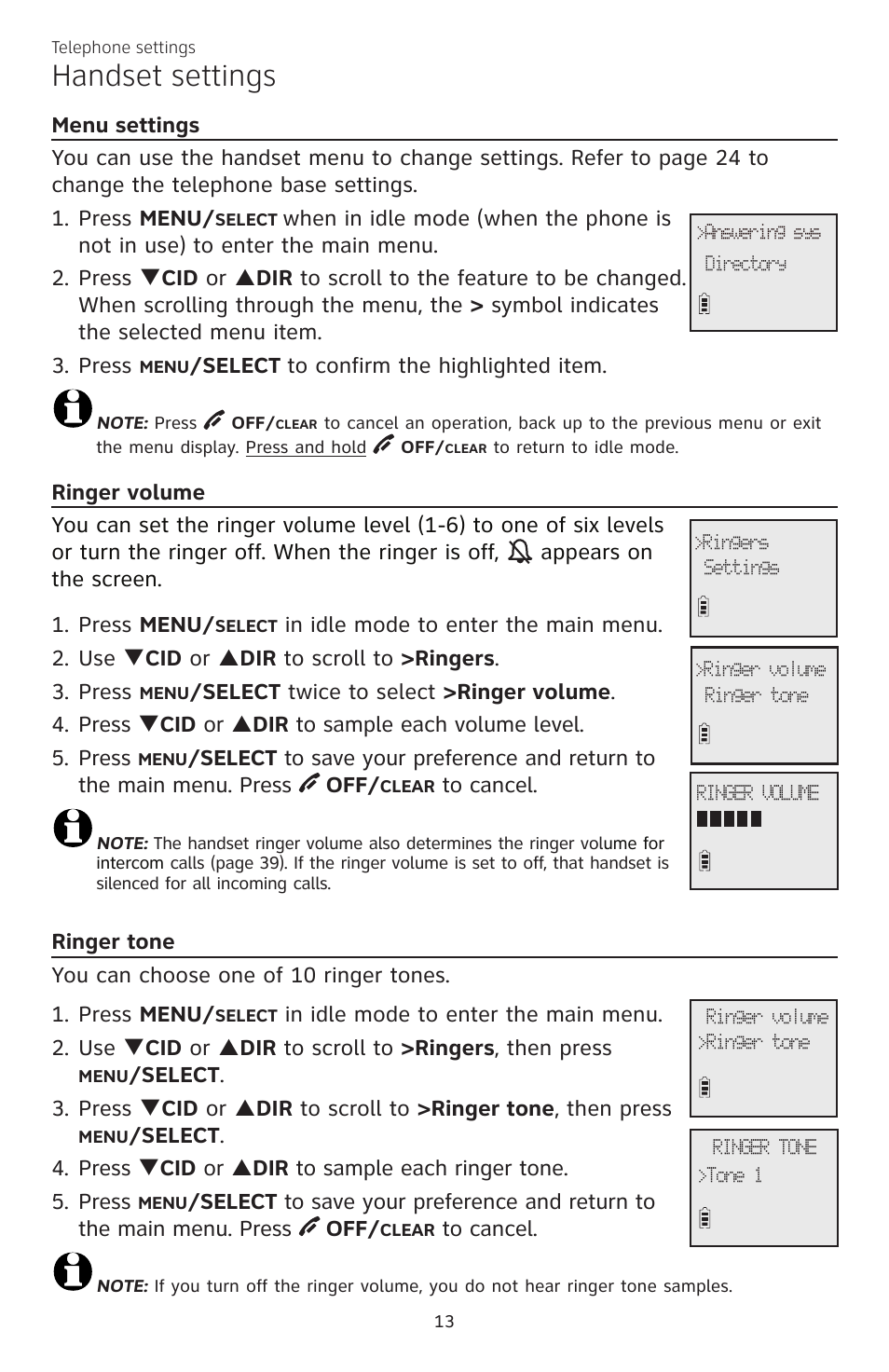 Handset settings | AT&T CL84200 User Manual | Page 19 / 101