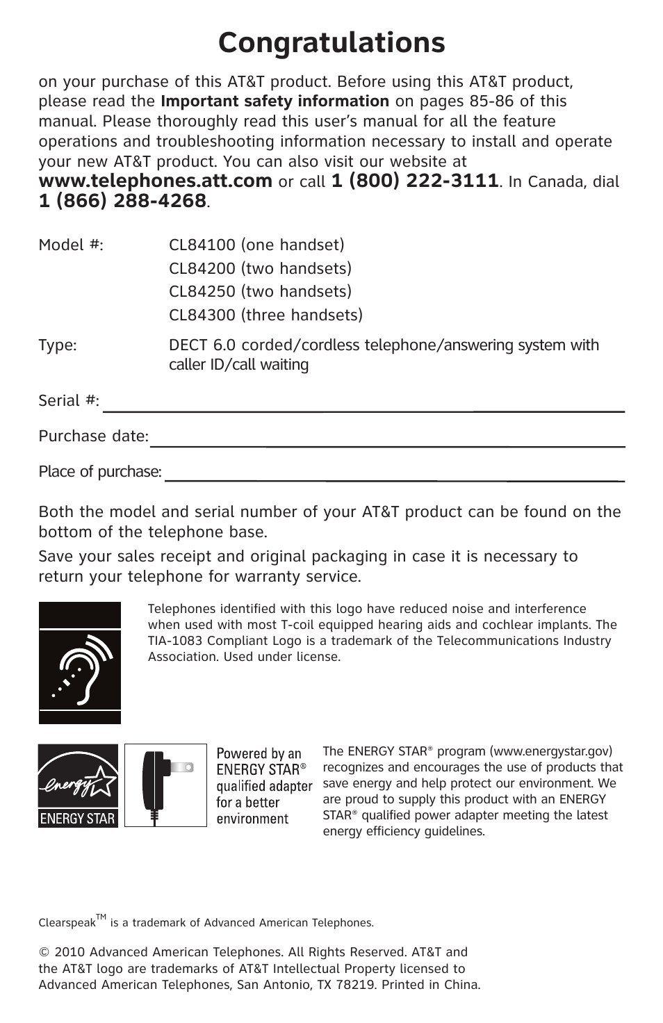 AT&T CL84200 User Manual | Page 2 / 101