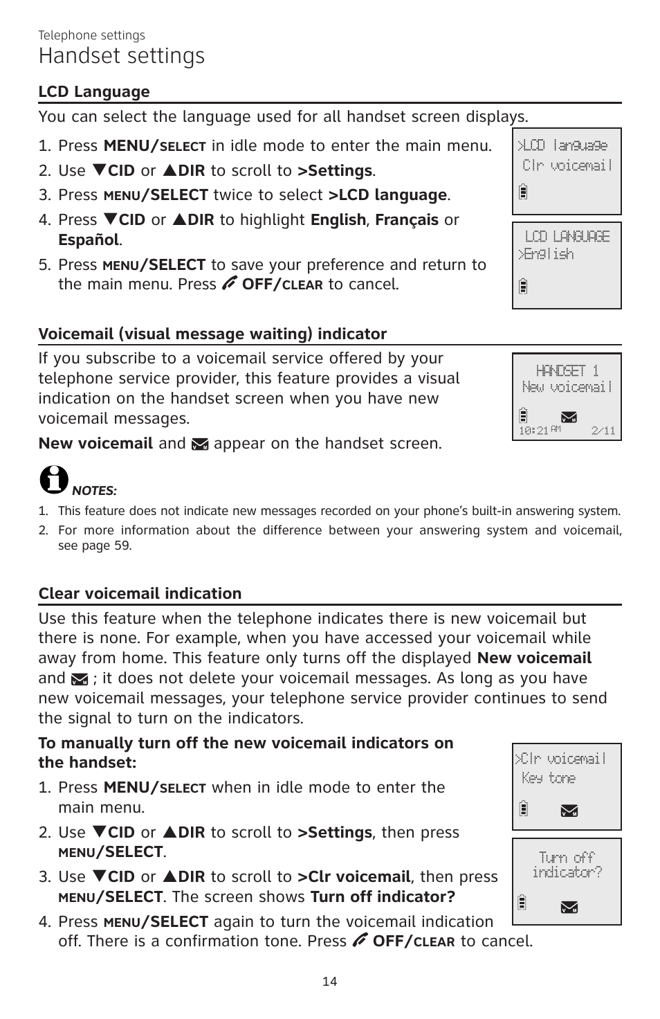 Handset settings | AT&T CL84200 User Manual | Page 20 / 101
