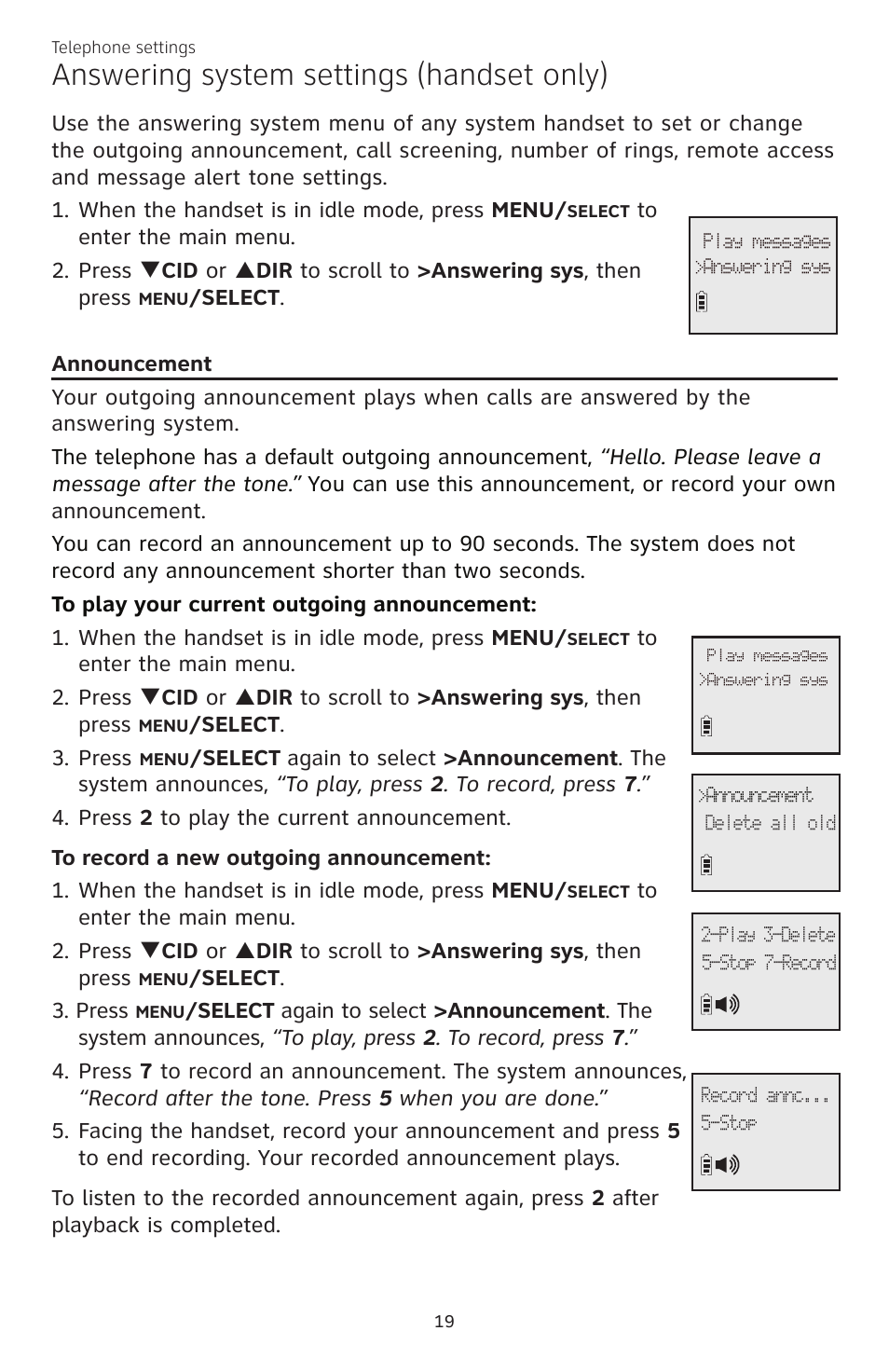 Answering system settings (handset only) | AT&T CL84200 User Manual | Page 25 / 101