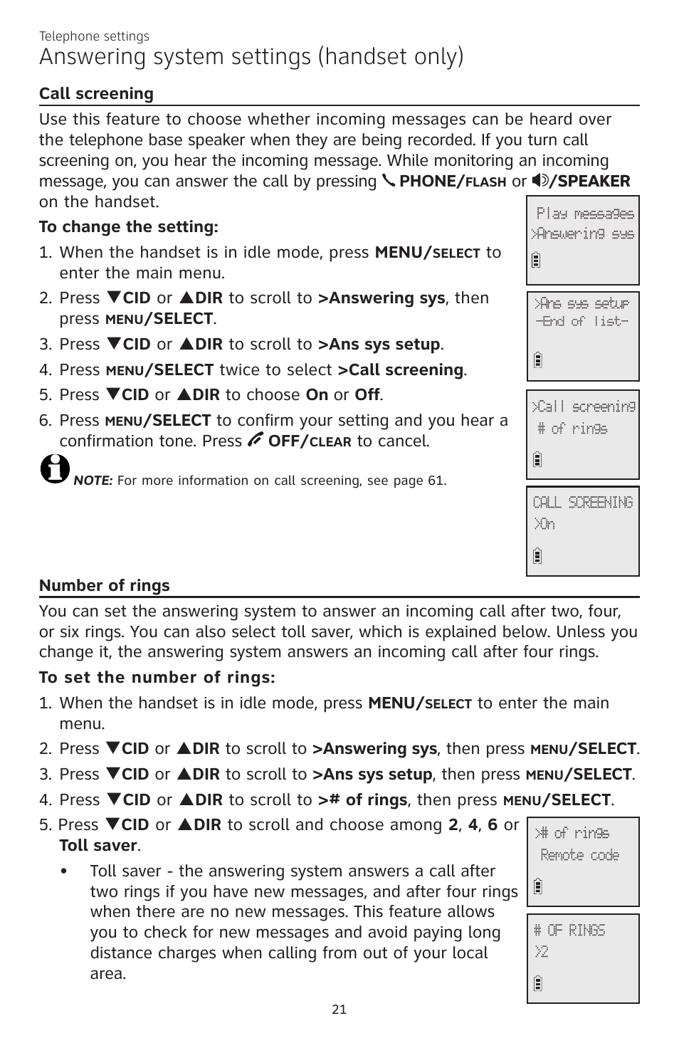 Answering system settings (handset only) | AT&T CL84200 User Manual | Page 27 / 101
