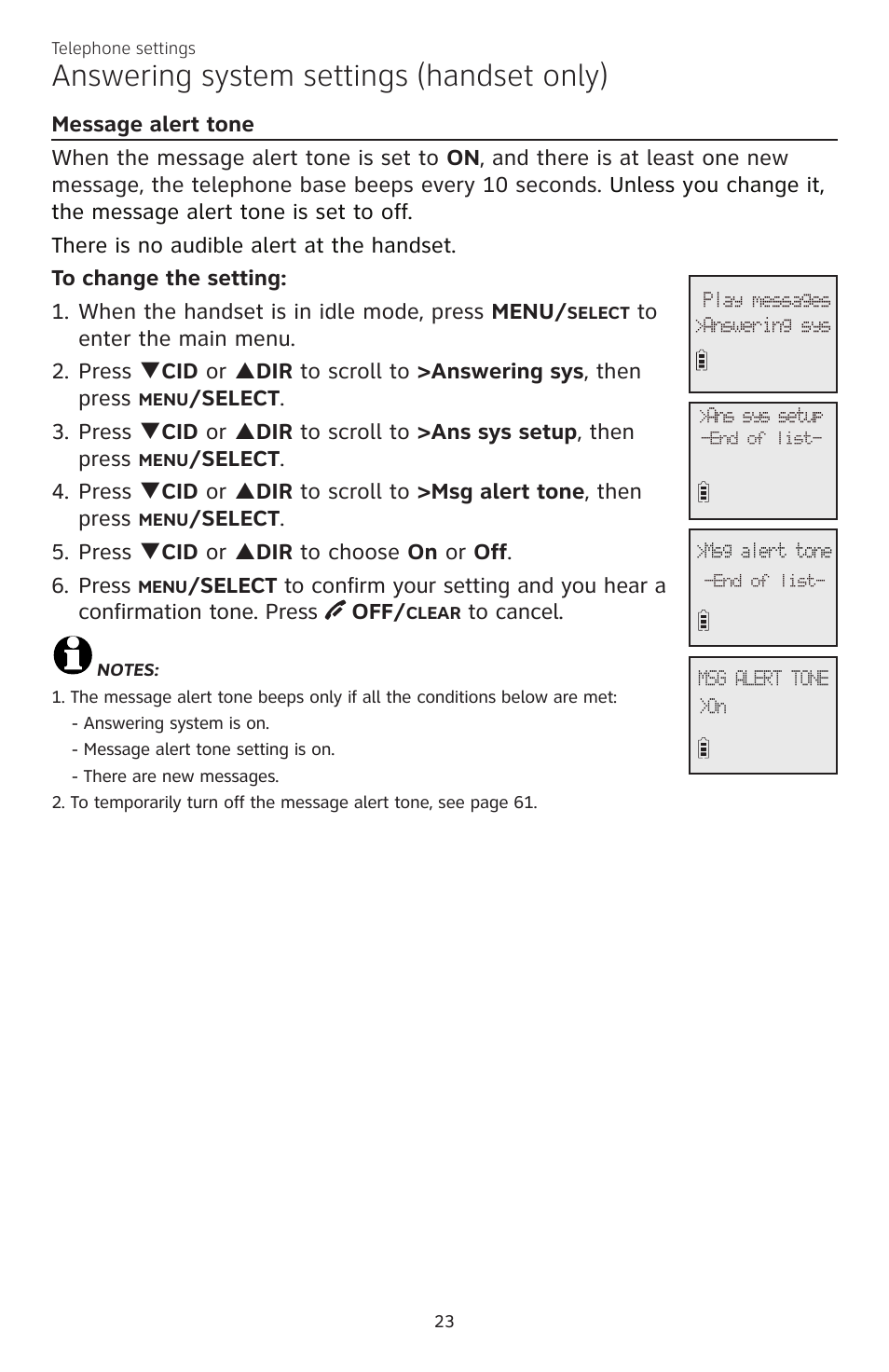 Answering system settings (handset only) | AT&T CL84200 User Manual | Page 29 / 101