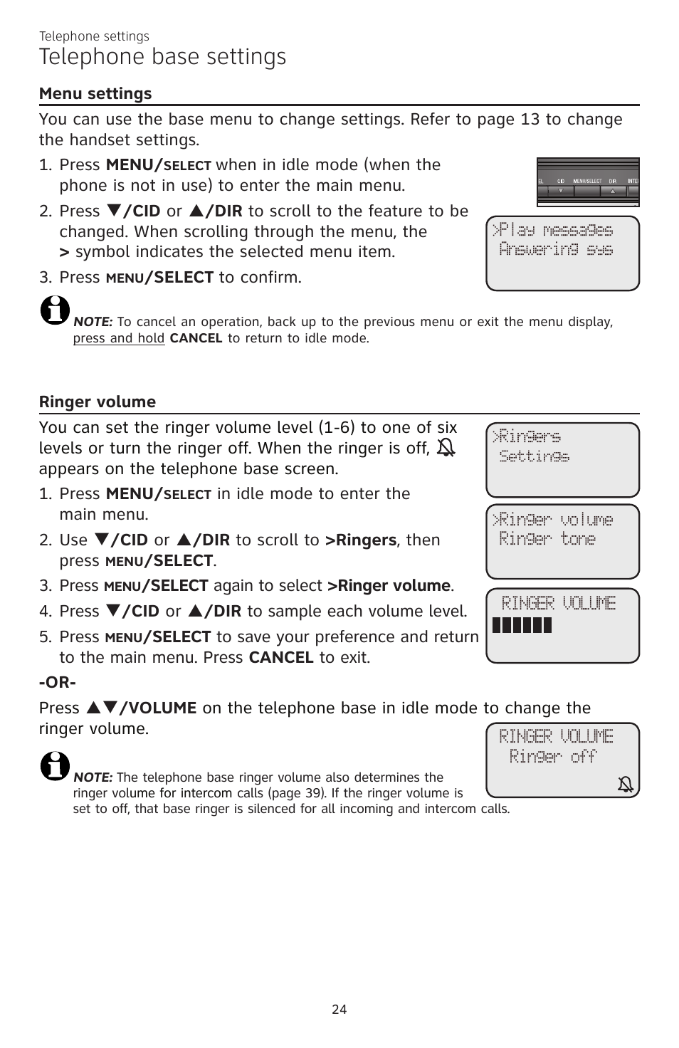 Telephone base settings | AT&T CL84200 User Manual | Page 30 / 101