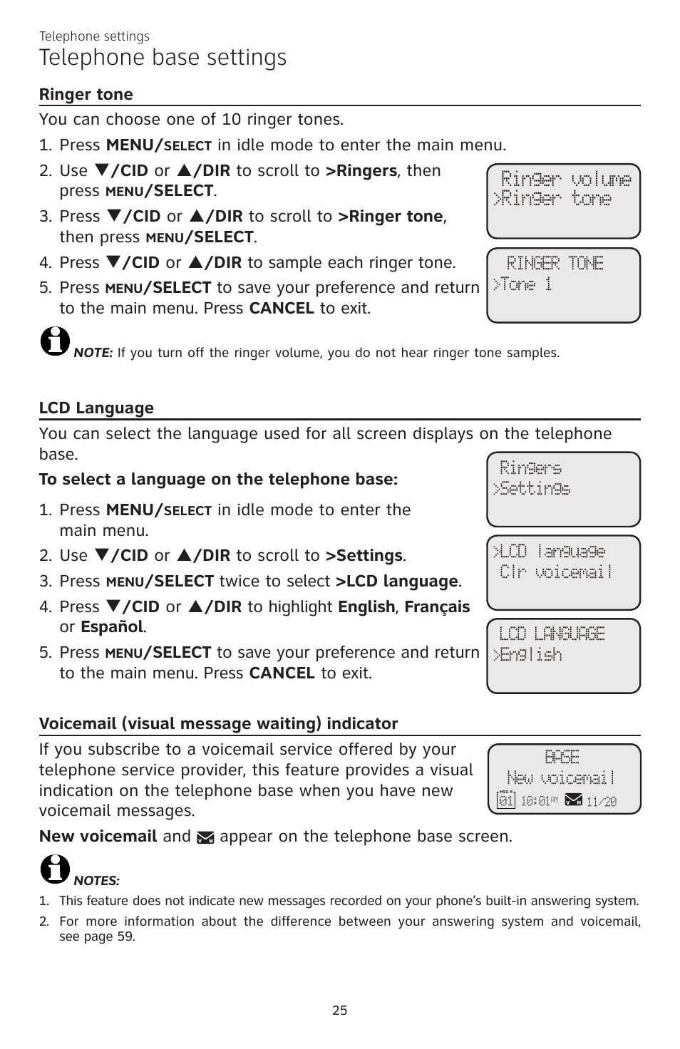 Telephone base settings | AT&T CL84200 User Manual | Page 31 / 101