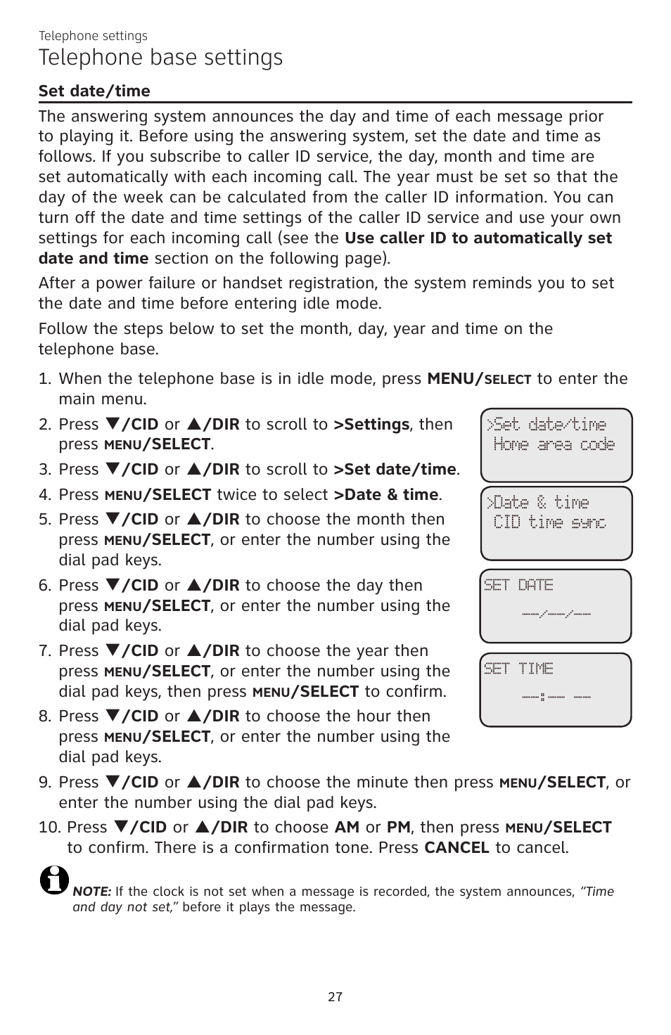 Telephone base settings | AT&T CL84200 User Manual | Page 33 / 101