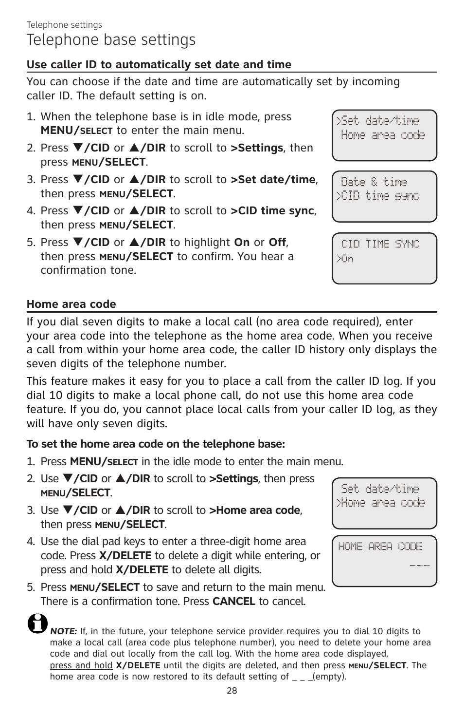 Telephone base settings | AT&T CL84200 User Manual | Page 34 / 101