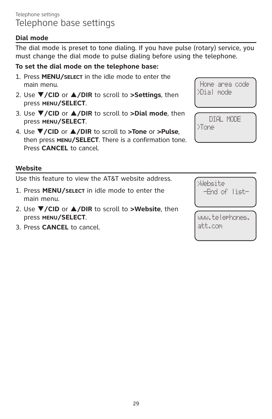 Telephone base settings | AT&T CL84200 User Manual | Page 35 / 101