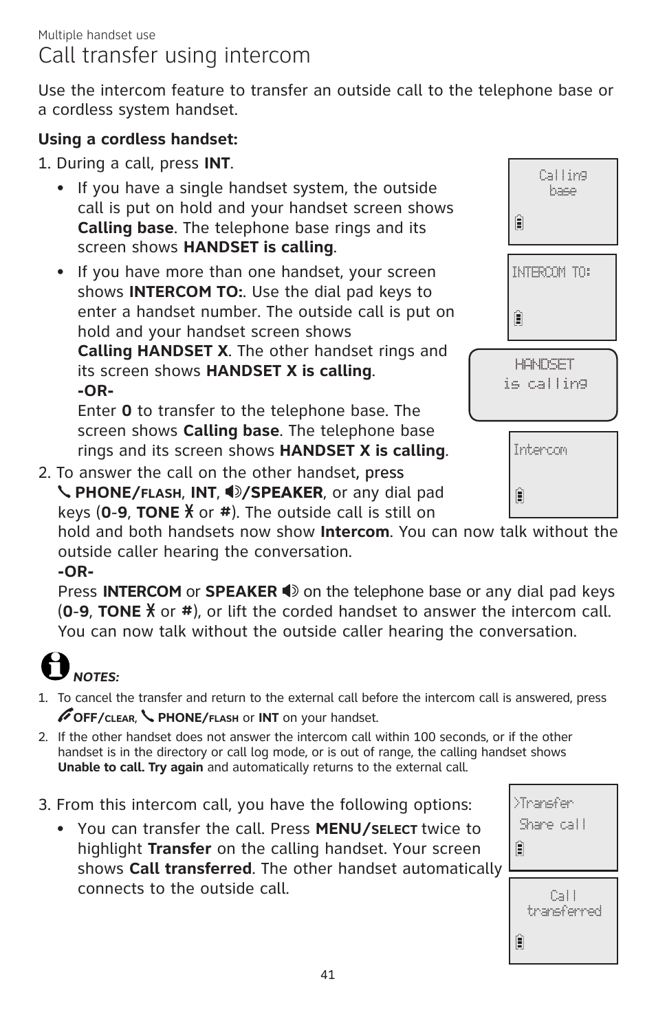 Call transfer using intercom | AT&T CL84200 User Manual | Page 47 / 101