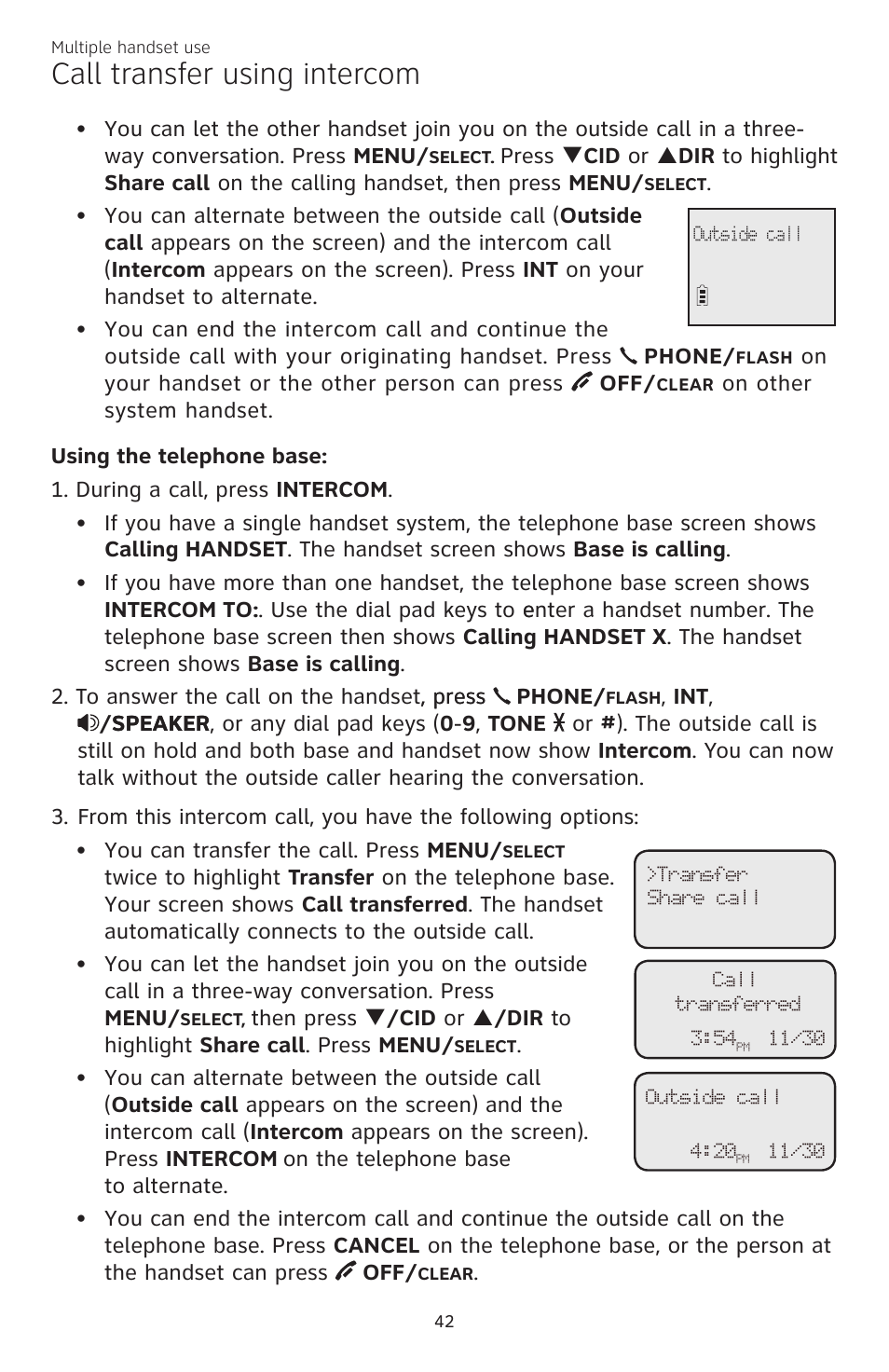 Call transfer using intercom | AT&T CL84200 User Manual | Page 48 / 101