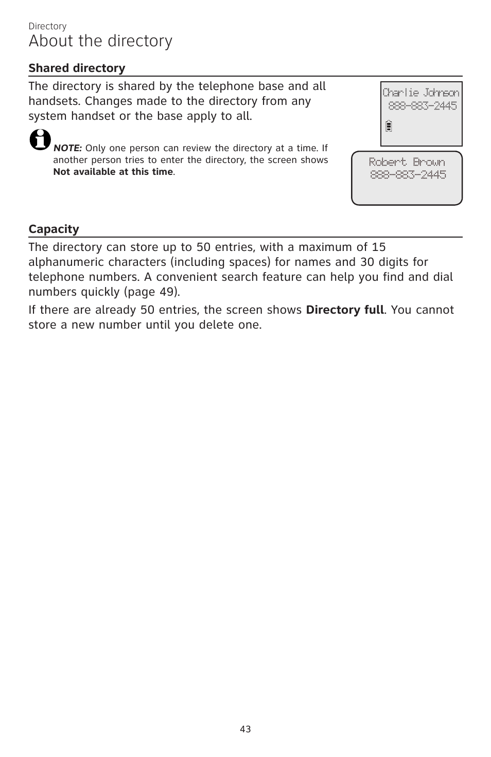 About the directory | AT&T CL84200 User Manual | Page 49 / 101