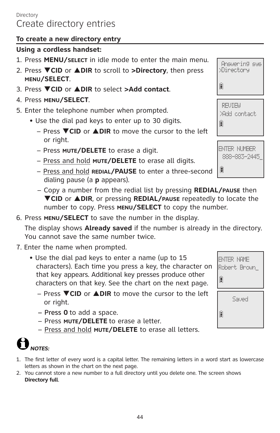 Create directory entries | AT&T CL84200 User Manual | Page 50 / 101