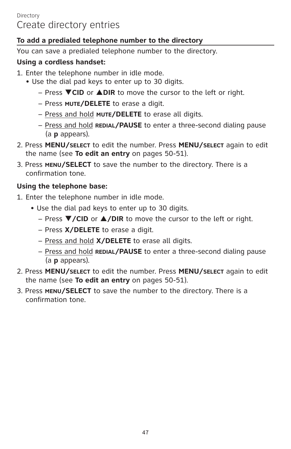 Create directory entries | AT&T CL84200 User Manual | Page 53 / 101