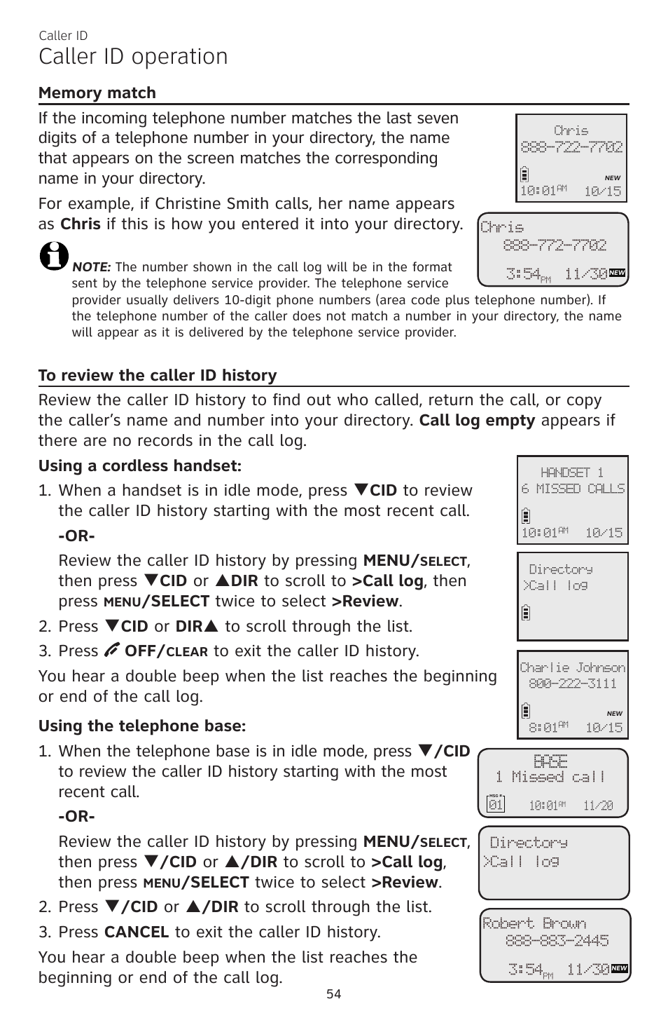 Caller id operation | AT&T CL84200 User Manual | Page 60 / 101