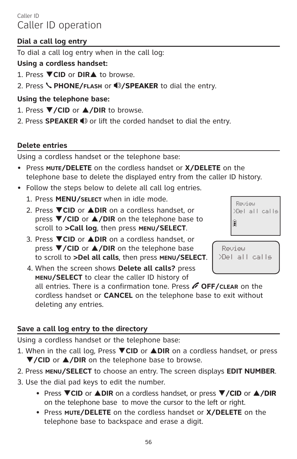 Caller id operation | AT&T CL84200 User Manual | Page 62 / 101