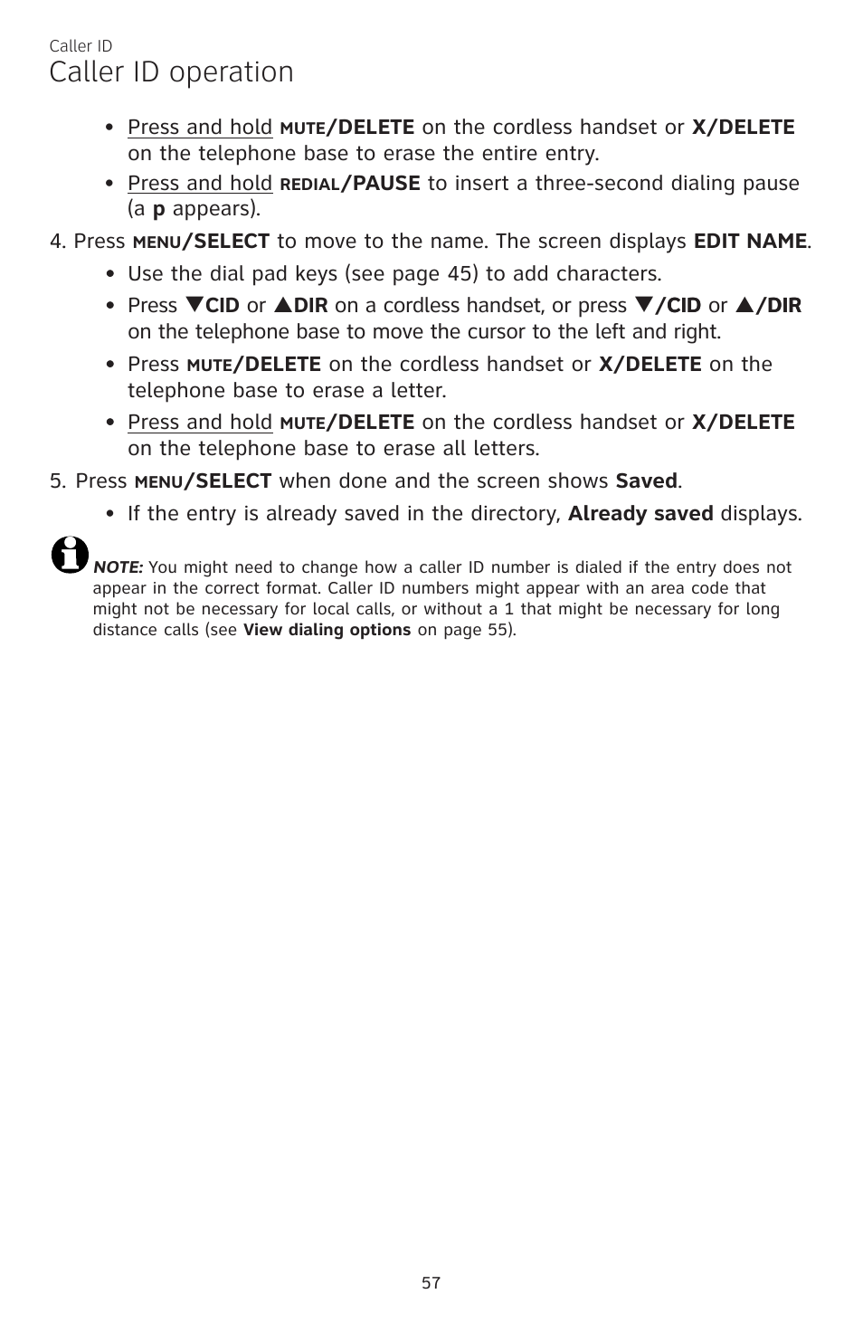 Caller id operation | AT&T CL84200 User Manual | Page 63 / 101