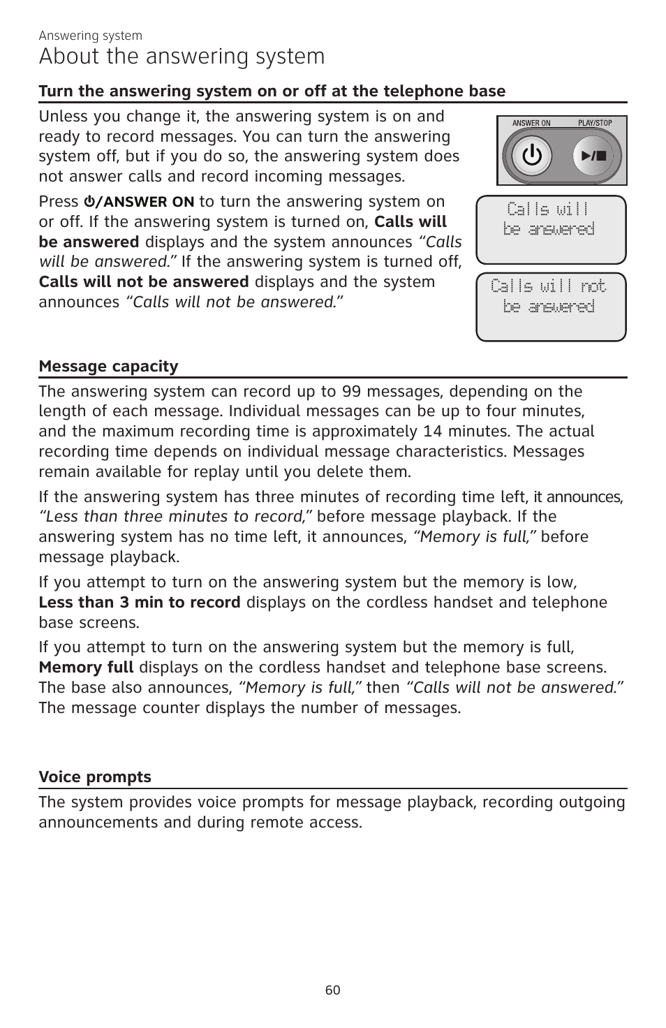 About the answering system | AT&T CL84200 User Manual | Page 66 / 101