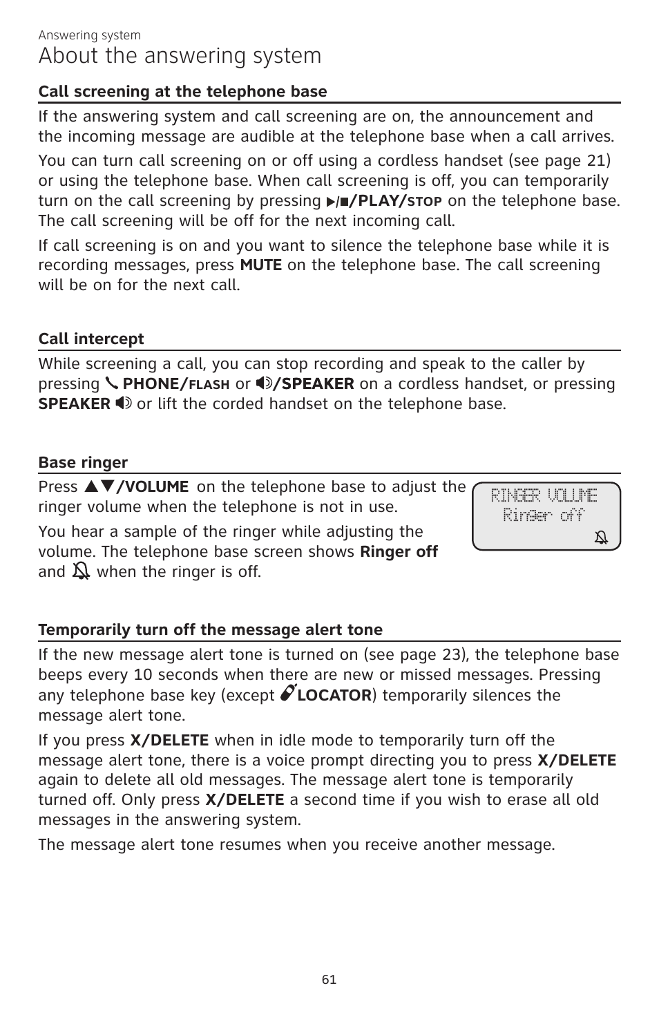 About the answering system | AT&T CL84200 User Manual | Page 67 / 101