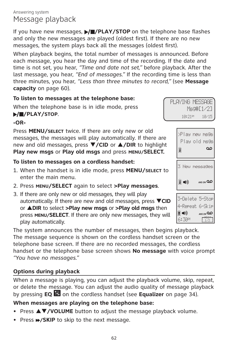 Message playback | AT&T CL84200 User Manual | Page 68 / 101