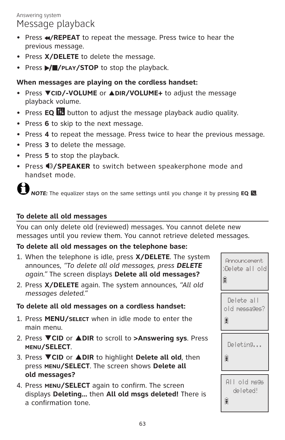 Message playback | AT&T CL84200 User Manual | Page 69 / 101