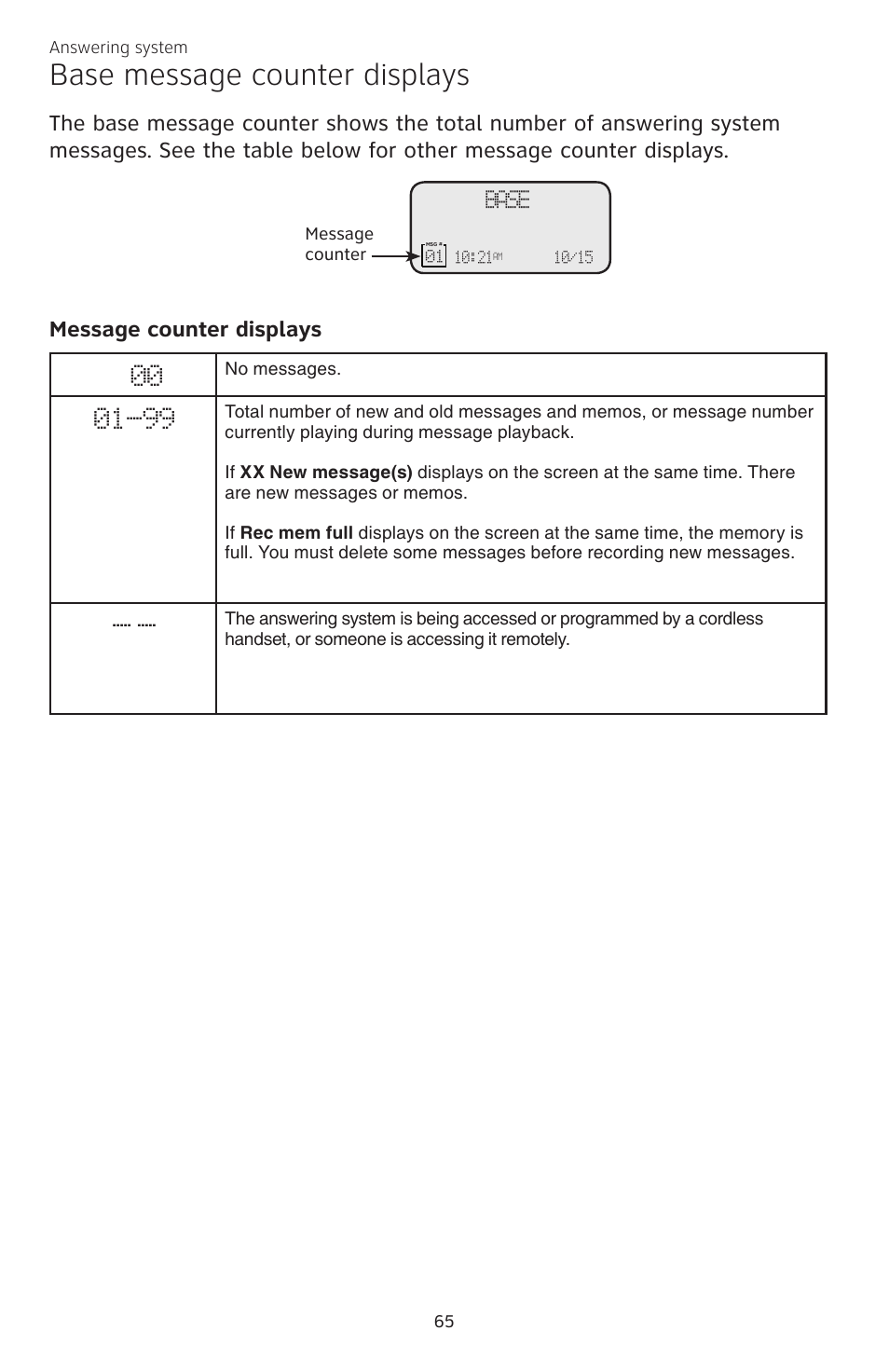 Base message counter displays | AT&T CL84200 User Manual | Page 71 / 101