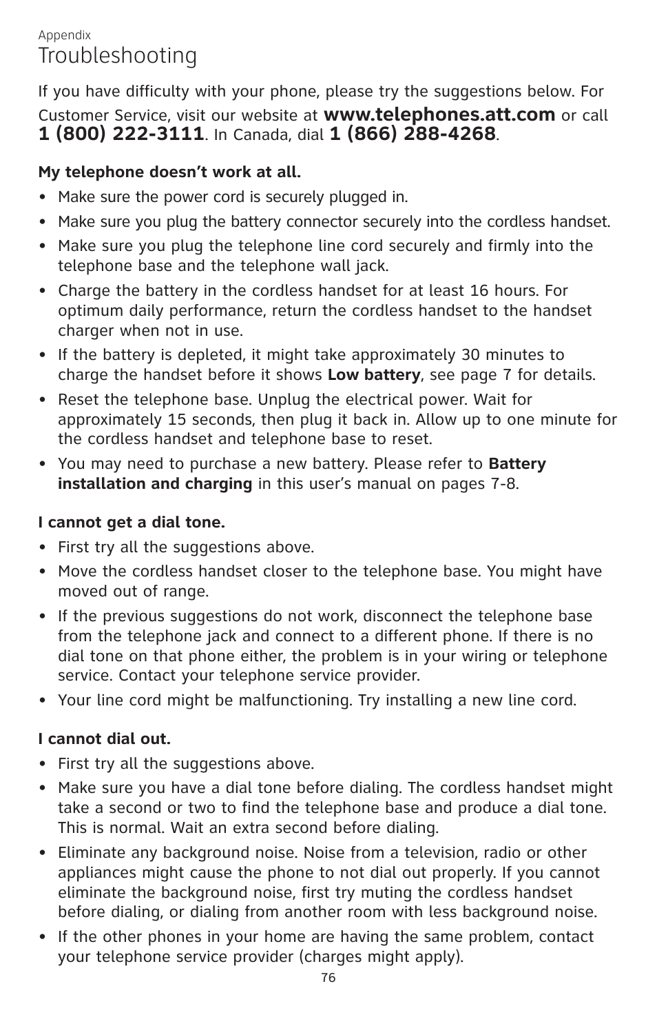 Troubleshooting | AT&T CL84200 User Manual | Page 82 / 101