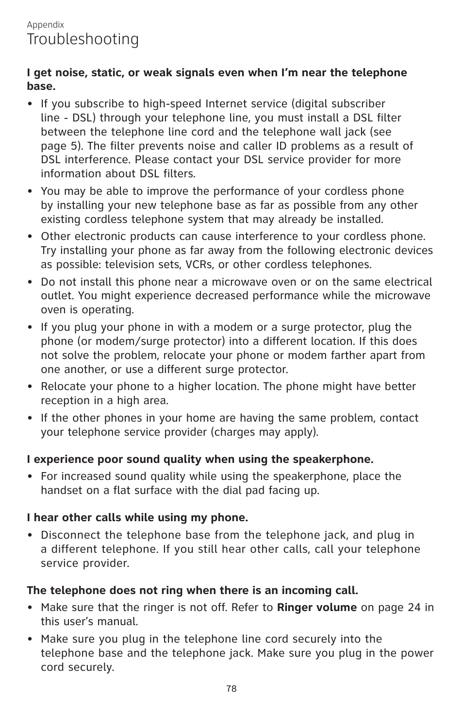 Troubleshooting | AT&T CL84200 User Manual | Page 84 / 101