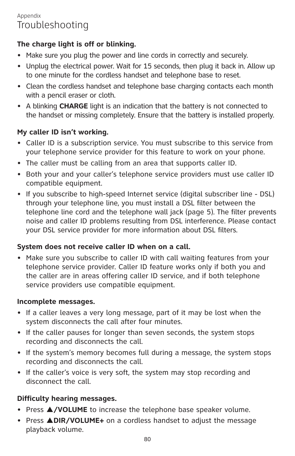 Troubleshooting | AT&T CL84200 User Manual | Page 86 / 101
