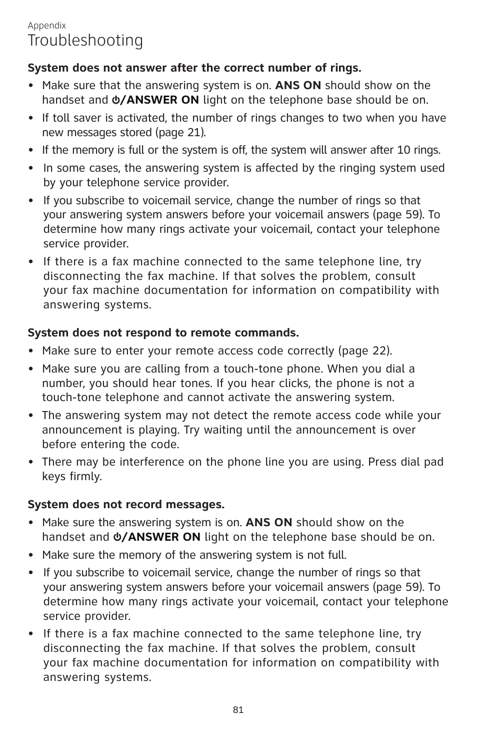 Troubleshooting | AT&T CL84200 User Manual | Page 87 / 101