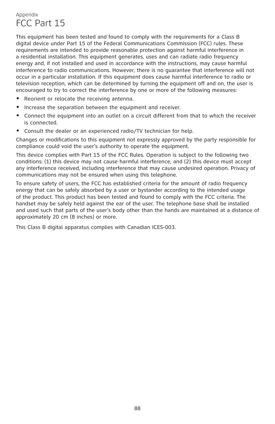 Fcc part 15 | AT&T CL84200 User Manual | Page 94 / 101