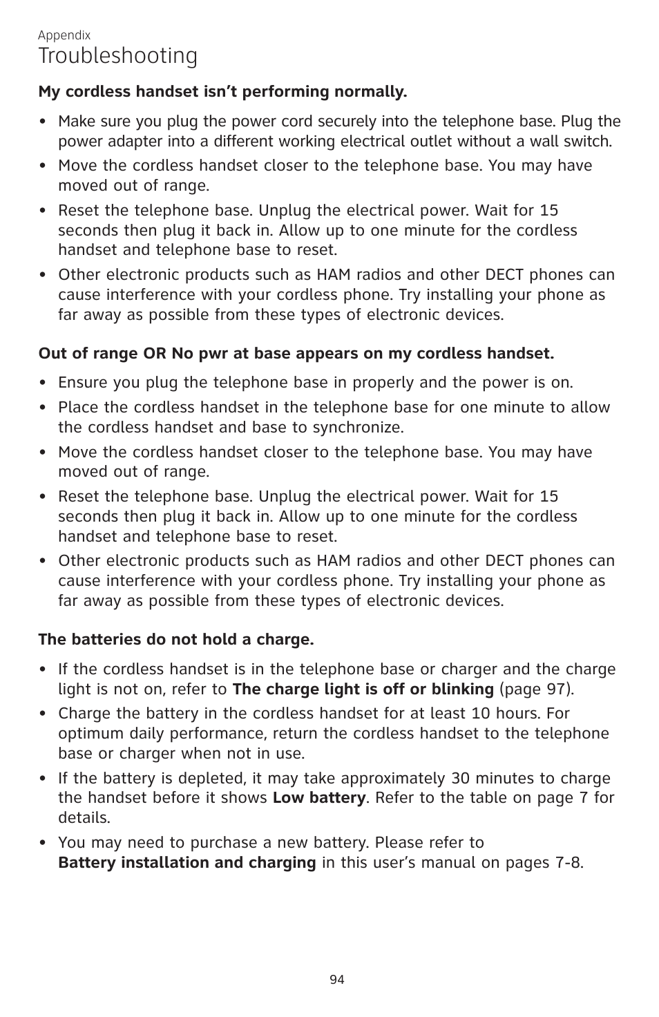 Troubleshooting | AT&T CL83101 User Manual | Page 100 / 118