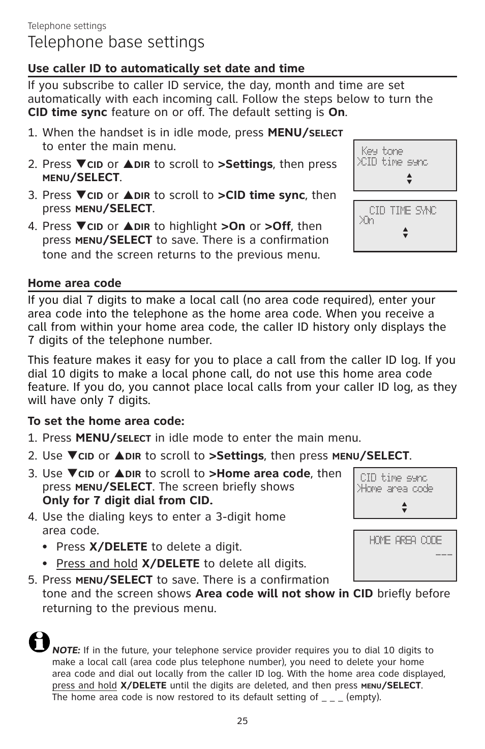 Telephone base settings, Elect . 3. press, Elect . 4. press | Elect . 3. use | AT&T CL83101 User Manual | Page 31 / 118