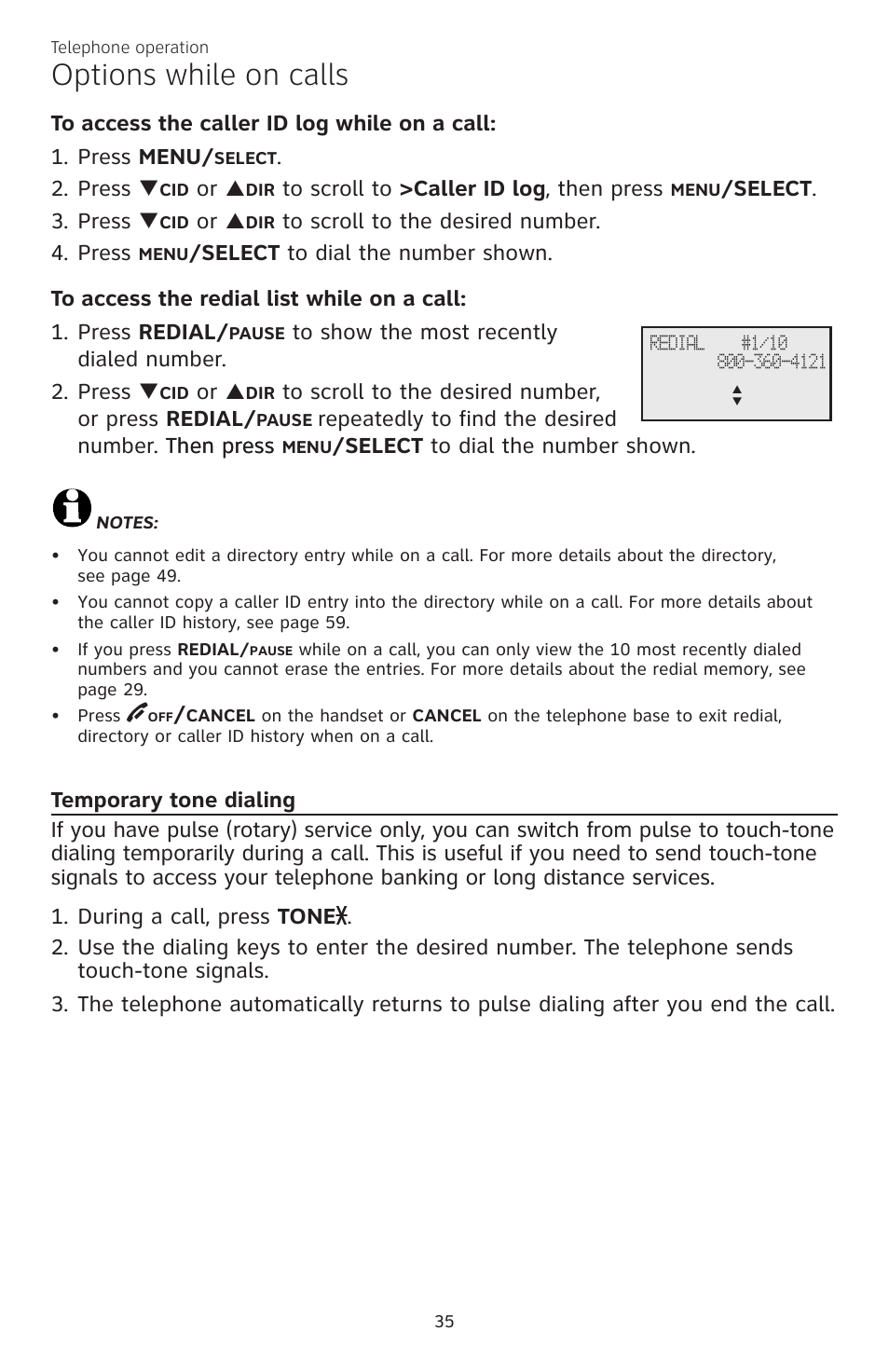 Options while on calls | AT&T CL83101 User Manual | Page 41 / 118