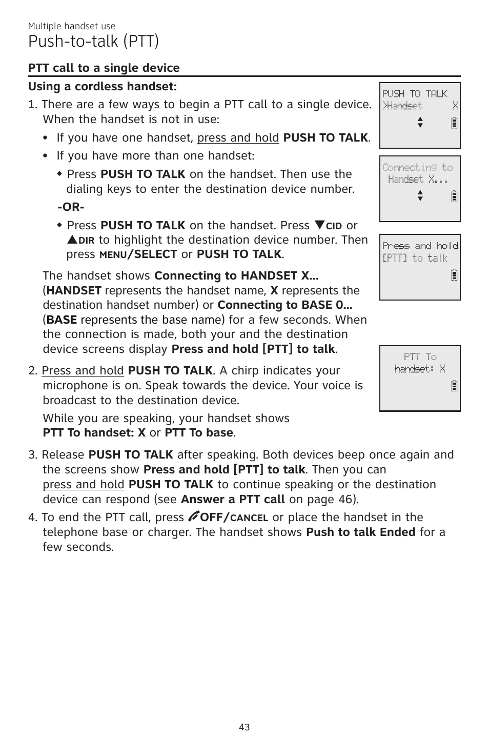Push-to-talk (ptt), Or p | AT&T CL83101 User Manual | Page 49 / 118