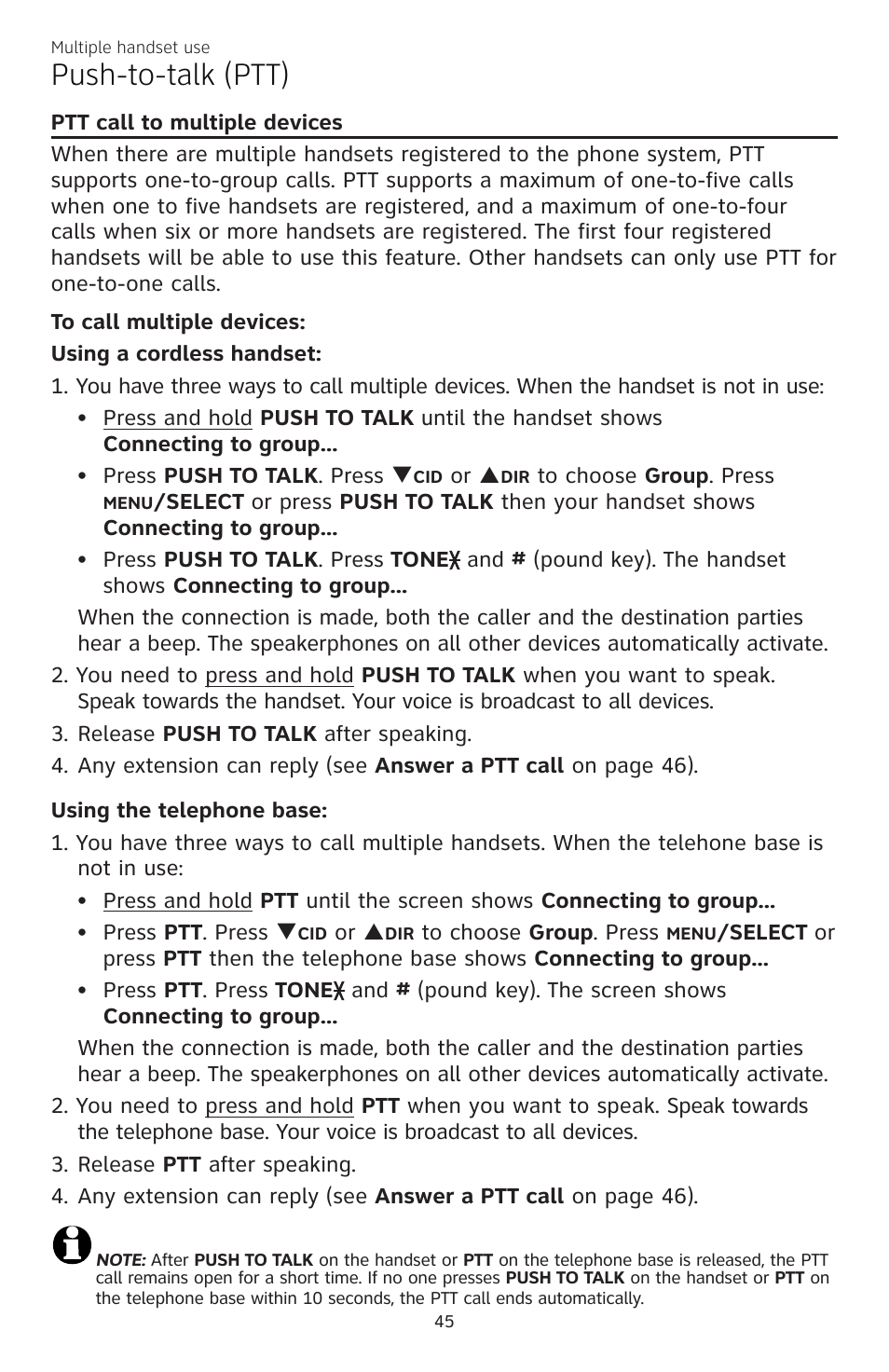 Push-to-talk (ptt) | AT&T CL83101 User Manual | Page 51 / 118