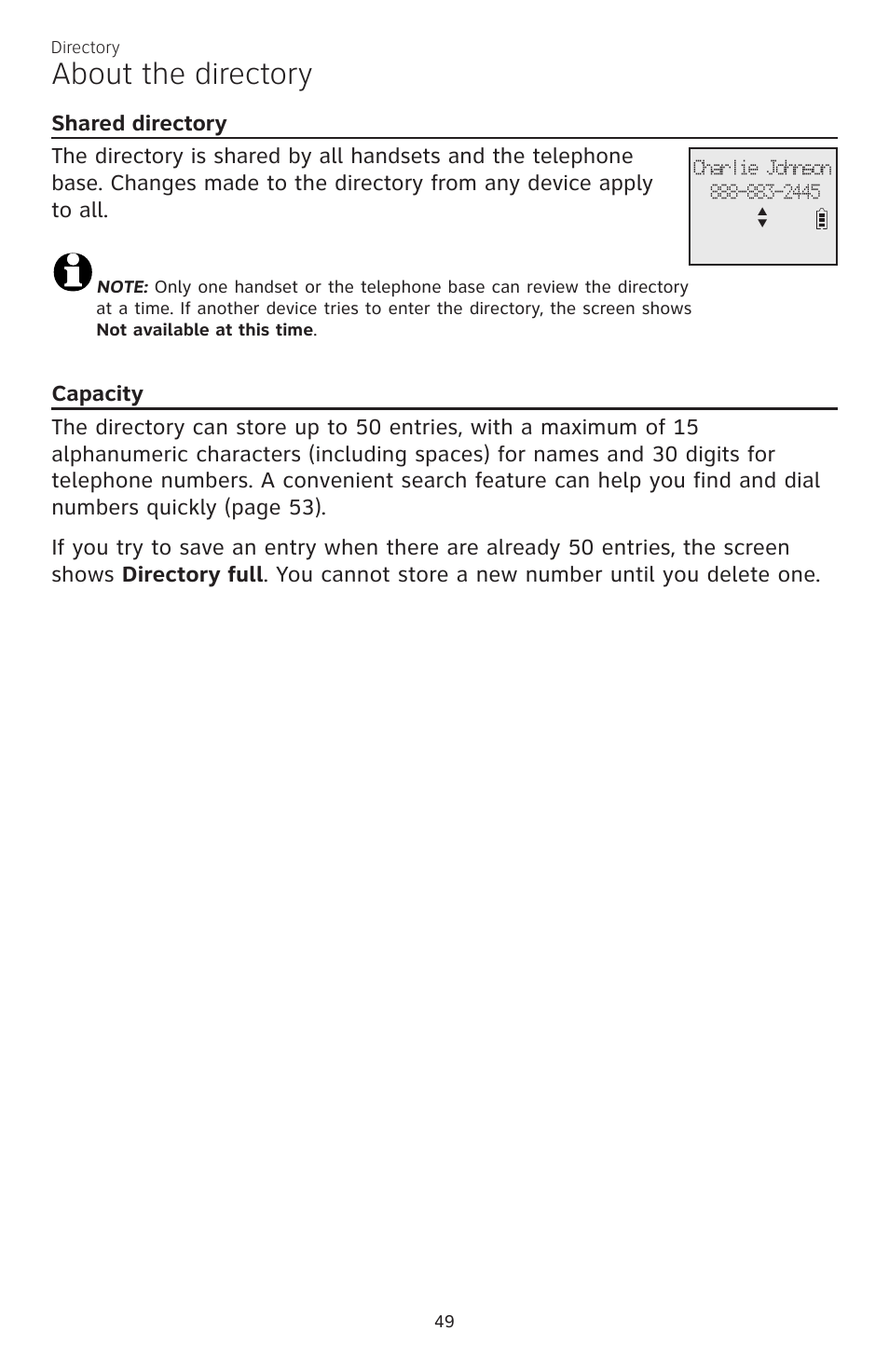 About the directory | AT&T CL83101 User Manual | Page 55 / 118